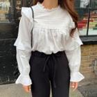 Plain Lace-trim Blouse As Shown In Figure - One Size