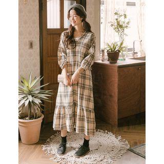 Ruffle-hem Plaid Maxi Dress