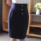 Faux-pearl H-line Midi Skirt