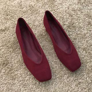 Velvet Square-toe Block-heel Pumps