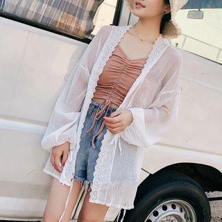 Eyelet Lace Open Front Light Jacket