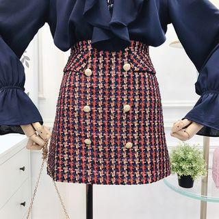 Mini Double-breasted Tweed A-line Skirt