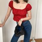 Cap-sleeve Ruched Cropped Blouse