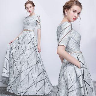 Short-sleeve Geometric Evening Gown