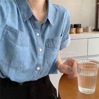 Short-sleeve Denim Shirt Blue - One Size