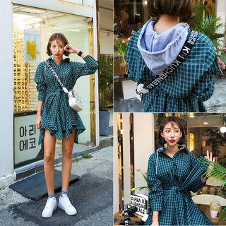 Hooded Layered Checked Shirtdress