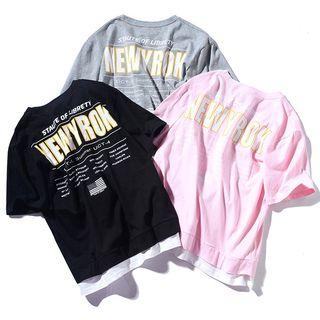 Short-sleeve Lettering Mock Two-piece T-shirt