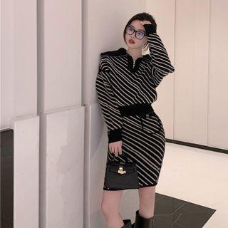 Striped Zip Top / Striped Skinny Mini Skirt