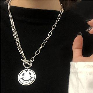 Alloy Smiley Pendant Necklace Gold - One Size