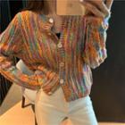 Contrast Color Knit Cardigan As Shown In Figure - One Size