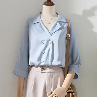 Semi Sleeve Notch Lapel Double-breasted Shirt
