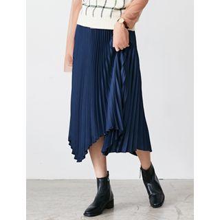 Asymmetric-hem Pleated Skirt