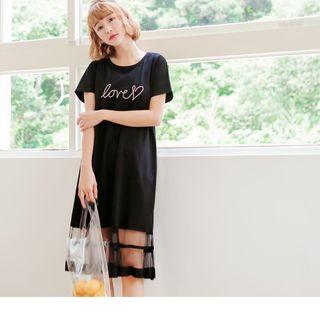 Mesh Panel Letter Print T-shirt Dress