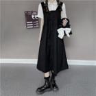 Short-sleeve Embroidered Crop Shirt / Button-up Midi Overall Dress