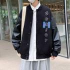 Round-neck Embroider Letter Button-up Jacket