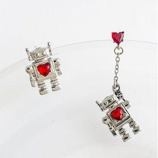 Asymmetrical Robot Earring 1 Pair - Silver - One Size
