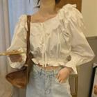 Puff-sleeve Cropped Blouse White - One Size