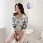 Sweetheart-neck Floral Crop Cardigan