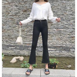 Cropped Slit Back Boot Cut Jeans