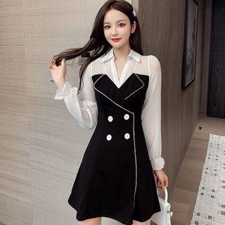 Two-tone Panel Long-sleeve Mini A-line Dress