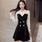 Two-tone Panel Long-sleeve Mini A-line Dress
