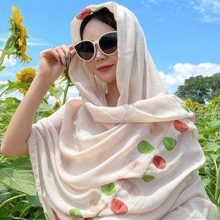 Leaf Embroidered Linen Cotton Shawl