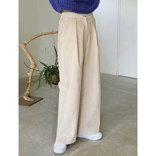 Pintuck-front Corduroy Wide-leg Pants