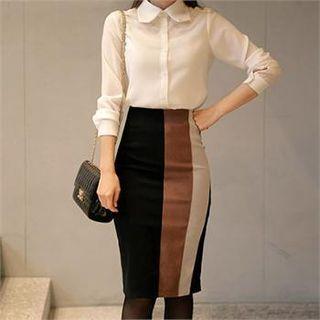 Color-block H-line Midi Skirt