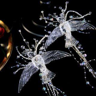 Set Of 2: Bird Faux Crystal Hair Clip 1 Pair - Transparent - One Size