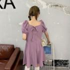 Bow Accent Puff-sleeve Dress