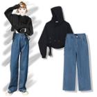 Drawstring Hoodie / Pinstriped Straight-cut Jeans