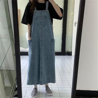 Midi A-line Denim Overall Dress