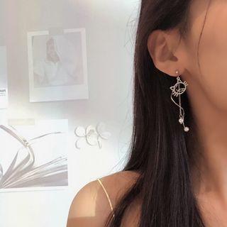 Cat Alloy Faux Pearl Fringed Earring 1 Pair - Cat - Silver - One Size