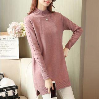 Faux Pearl Mock-turtleneck Sweater