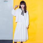 Set: Lace Lantern Sleeve Pullover + Mesh Skirt
