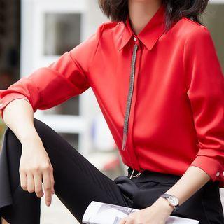 Metal Fringe Shirt / Straight-cut Pants / Set