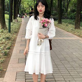 Lace Trim 3/4-sleeve Dress
