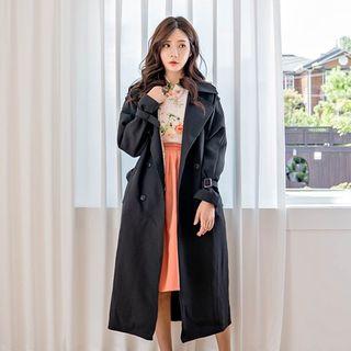 Modern Hanbok Epaulet Double-breasted Midi Trench Coat