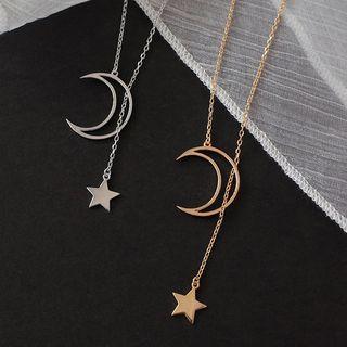 925 Sterling Silver Cutout Crescent Star Pendant Choker