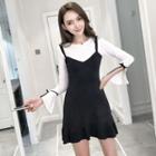 Inset Bell-sleeve Top Sleeveless Knit A-line Dress