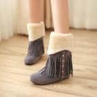 Hidden-wedge Fringed Short Snow Boots