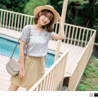 V-neck Floral Print Panel Dress