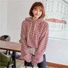 Brushed-fleece Lined Cropped Striped Hoodie
