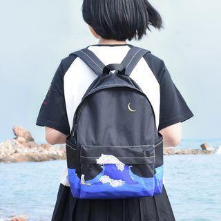Wave Print Canvas Backpack
