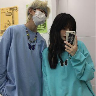 Couple Matching Long Sleeve Butterfly Embroidered T-shirt
