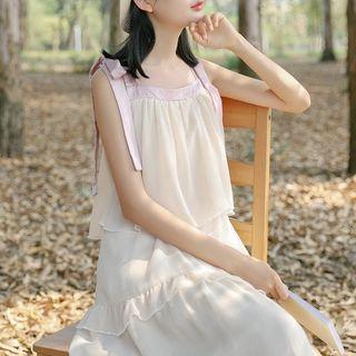 Shoulder-tie Tiered Midi Chiffon Dress