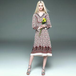 Long-sleeve Beaded Floral Dress