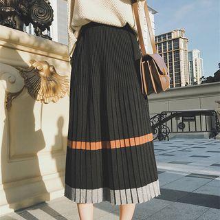 Accordion Pleat Midi Knit Skirt Black - One Size