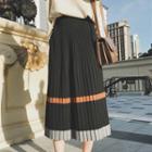 Accordion Pleat Midi Knit Skirt Black - One Size