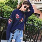 Floral Embroidered Chunky Knit Mock Neck Sweater